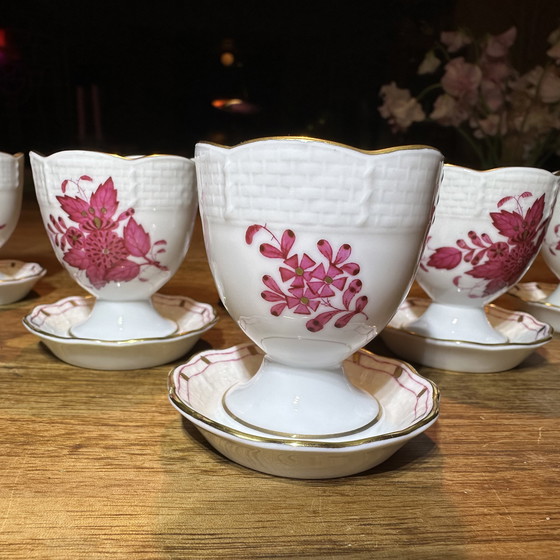 Image 1 of 6x Coquetier Herend rose avec soucoupe fixe