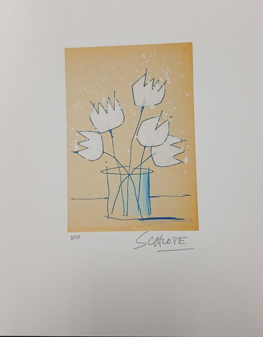 Schlote, Wilhelm - Weiße Tulpen - Handsigniert - Giclee