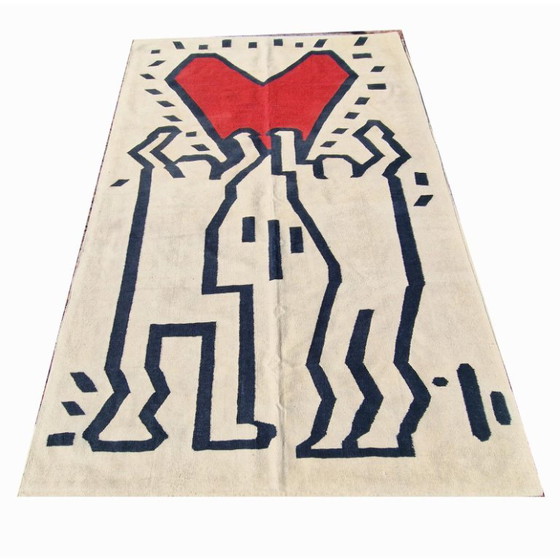 Handgeweven wandtapijt met Keith Haring-hartmotief | Hedendaagse popart (309 x 190 cm) (photo 3 of 9)