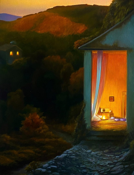 Original Oil Painting Symbolism House Be a Light in the Darkness – Paintings & Drawings, Canvas (photo 4 of 7)