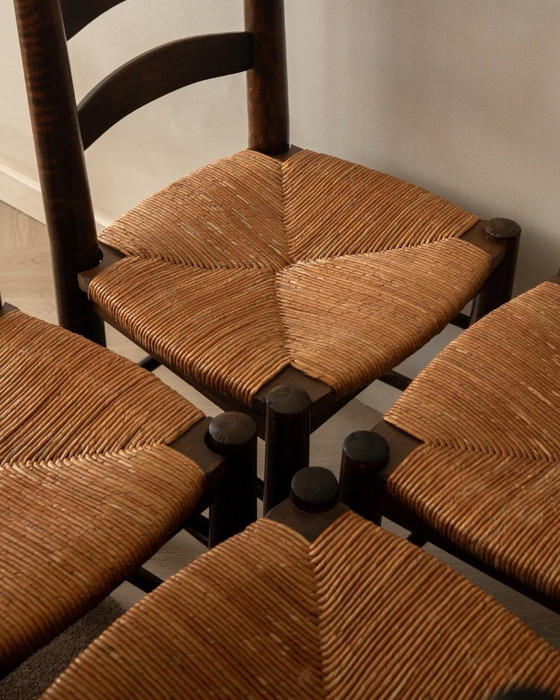 Image 1 of Vintage Franse brutalistische eetkamerstoelen van Georges Robert, jaren 1950, set van 6