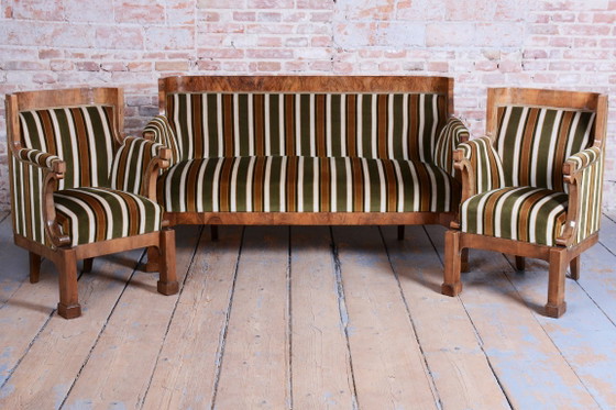Set Zona salotto Biedermeier restaurato, Noce, Rivestito, Austria, anni 1830 – Velluto, Legno (photo 12 of 15)
