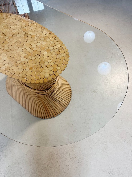 Image 1 of McGuire-Esstisch „Sheaf of Wheat“ aus Rattan und Glas aus den 1970er Jahren