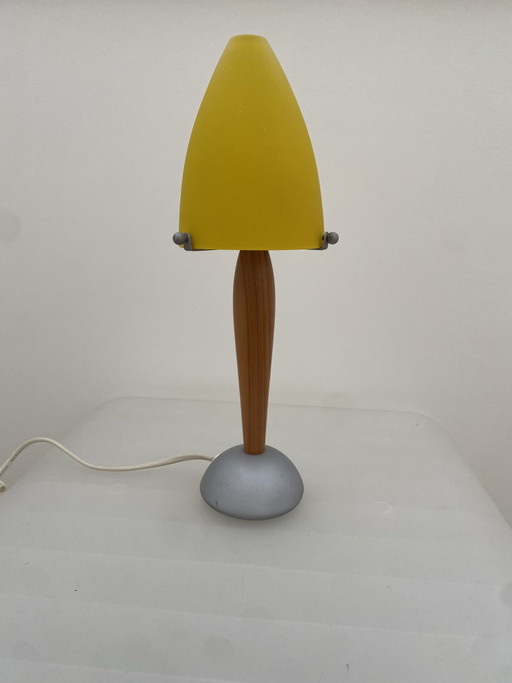 Vintage Hema Holland Table Lamp - Glass and Wood Mushroom Lamp from the 90s – tafellampen, Metal