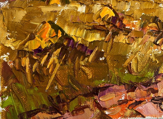 Image 1 of Original Oil Painting Evening Field Landscape A moment between light and darkness