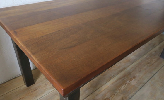 Image 1 of Brutalistische 6 Stühle und Esstisch aus Teakholz und patiniertem Stahl, 1960er Jahre