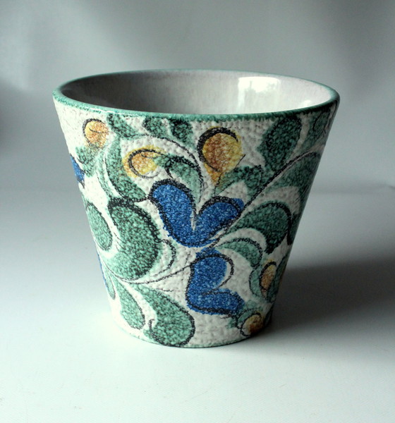 Image 1 of  Ruscha keramische bloempot - handgeschilderde bloemdecoratie - vintage