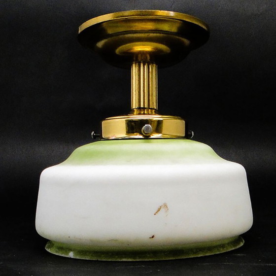 Vintage Art Deco Brass and Glass Pendant Lamp, 1950s (photo 7 of 10)