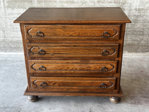 Vintage ladekast van eikenhout en fineer met 4 lades – ladekasten, Wood, Metal