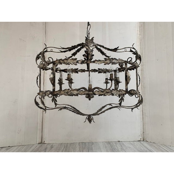 Image 1 of Lustre en fer forgé Florentine Art Silver + Argilla Metal Made In Italy