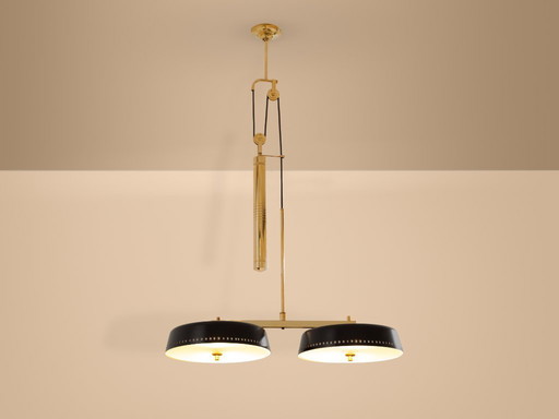 Gaetano Sciolari voor Stilnovo, beschilderde metalen messing katrolkroonluchter 1950