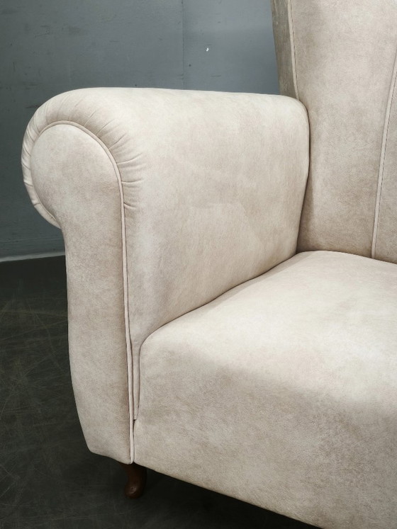 Image 1 of Italian Lounge Armchair in Beech Wood, Newly Upholstered, 1950s