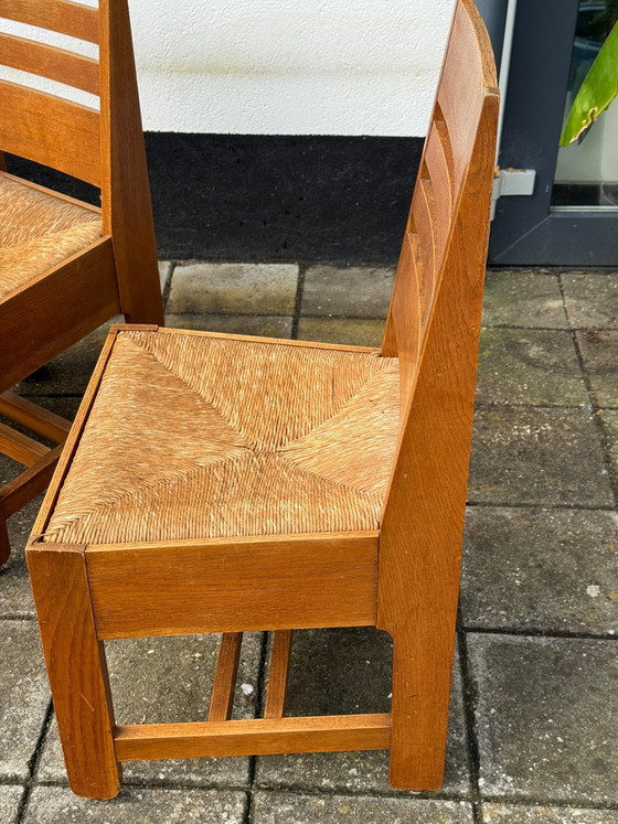 Paar Amsterdamse School Eetkamerstoelen – Wood, Wicker (photo 9 of 10)