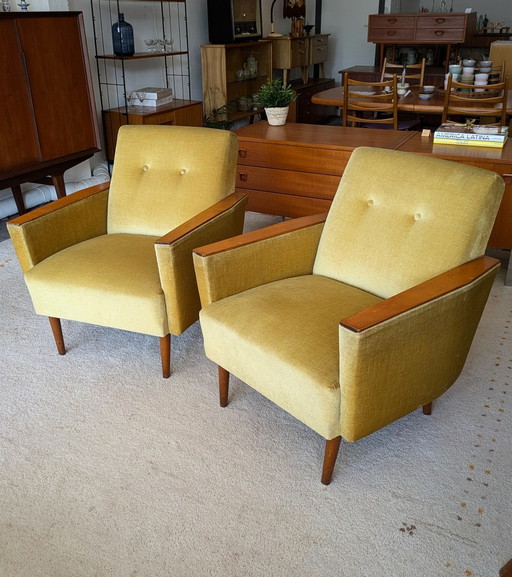 Ensemble vintage de 2 fauteuils jaune ocre