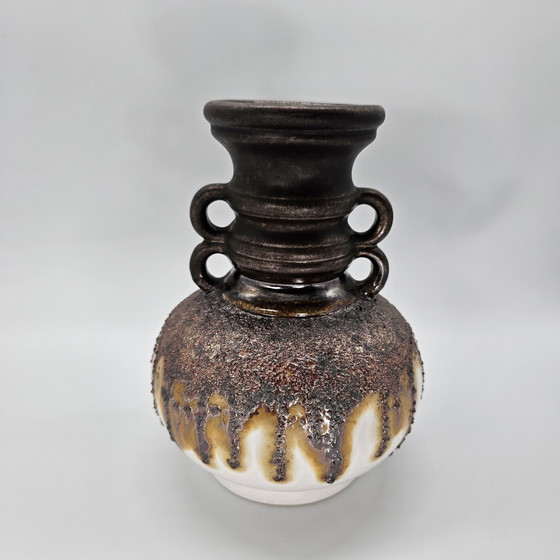 Image 1 of Vase Vintage West Germany Fohr Ceramic 70s 321-20 metallic glaze handle vase