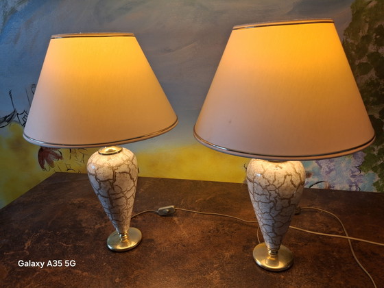 Image 1 of 2 Keramik-Tischlampen Paar der Marke Arnold Licht Keramikfuß und Craquelé-Glasur ca 70er Jahre 