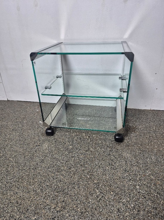 Image 1 of Chariot de service design Gallotti & Radice en verre et acier inoxydable – Italie