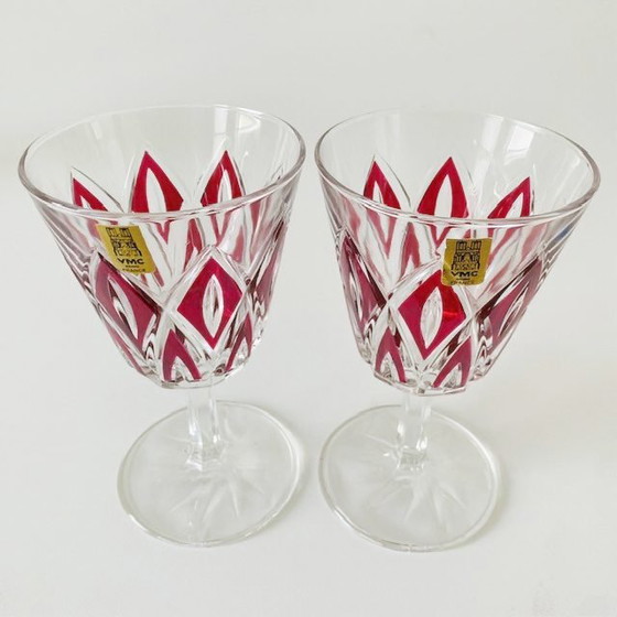 Image 1 of Jeu de verres à champagne VMC France Reims Harlequin 1960s neufs