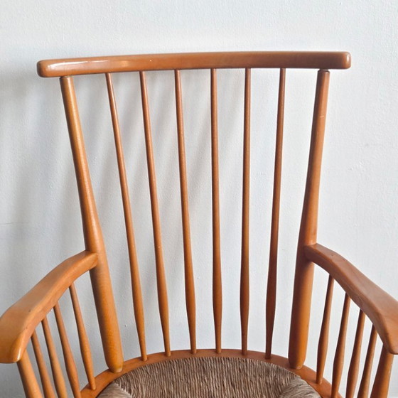 Image 1 of FAUTEUIL VINTAGE DE ARNO LAMBRECHT POUR WKS MOBEL 1950 EN HETRE & JONC 50S 1950S