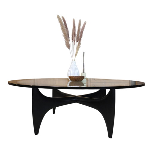 Vintage jaren 50-60 space age design salontafel glas en hout