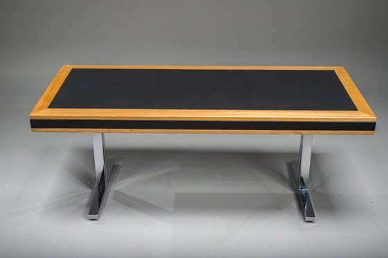 Image 1 of Mid-Century Modern Schreibtisch aus Eiche und Chrom mit Lederplatte, 1980er Jahre