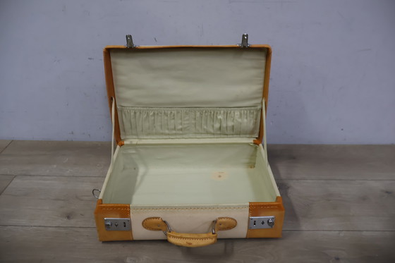 Image 1 of Custodia a mano vintage in pelle bianca e marrone