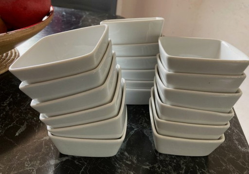 Juego de 18 cuencos/postres de cerámica cuadrados blancos