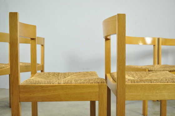 Image 1 of Chaises de salle à manger vintage en chêne et osier en DUTCH DESIGN (6) par Gerard Geytenbeek, 1960s