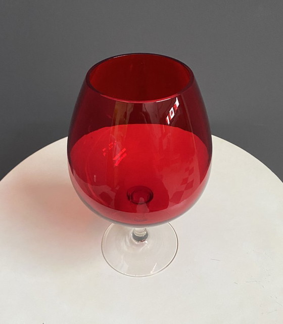 Image 1 of Empoli red large glass shape vase 1960s