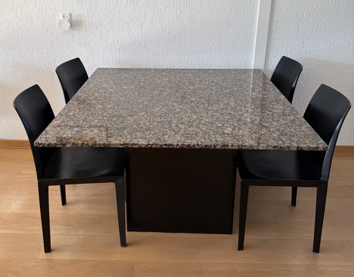 4 Black Saddle Leather Chairs by Poltrona Frau Plus Table