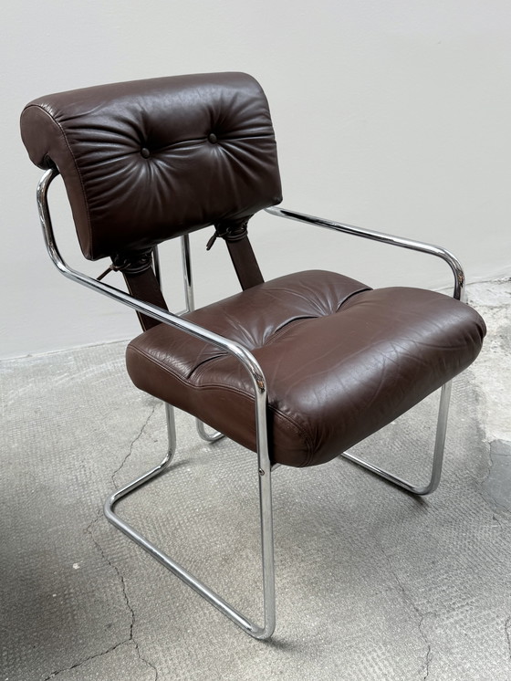 Image 1 of Set of 4 Guido Faleschini for i4Mariani 'Tucroma' chairs leather brown chrome, Italy 1970s