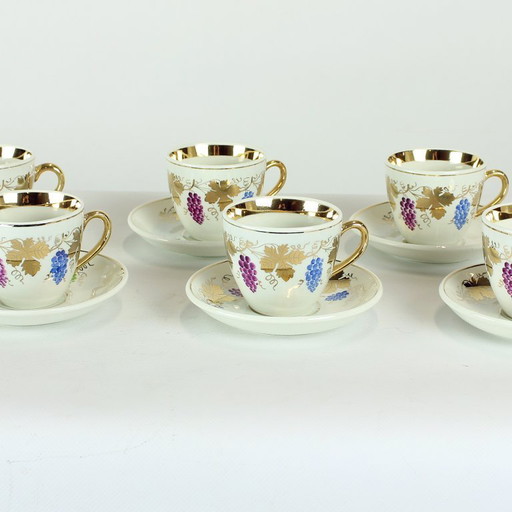 Porseleinen koffie- of theeset van Ditmar Urbach, 6 kopjes, jaren 1940