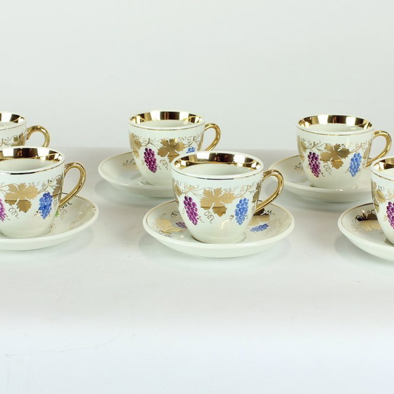 Image 1 of Porseleinen koffie- of theeset van Ditmar Urbach, 6 kopjes, jaren 1940