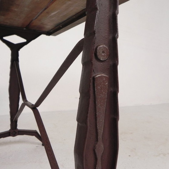 Image 1 of Bistro Table with Oak Top on Cast Iron Frame, 1930s