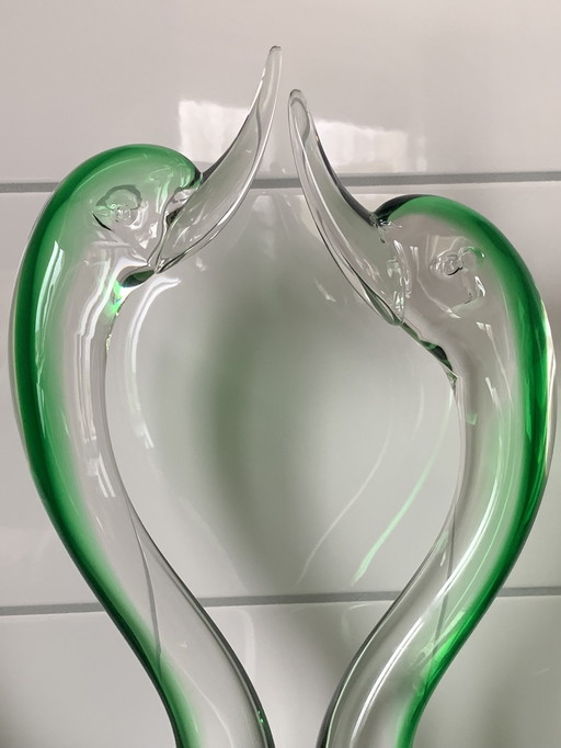 2 Murano Vintage Ducks 50s/60s Green Transparent