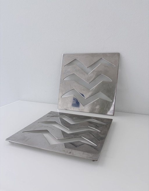 Set of 2 Stainless Steel Coasters Geometric Design