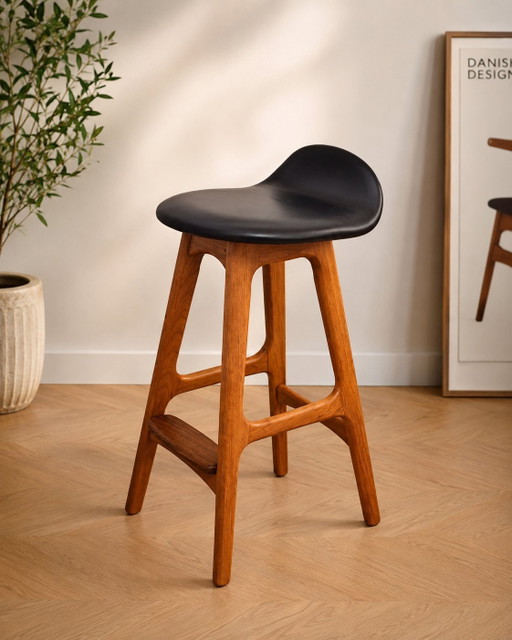 Originele Erik Buch OD-61 barkruk – Teak – O.D. Møbler Denemarken – Mid-Century Modern