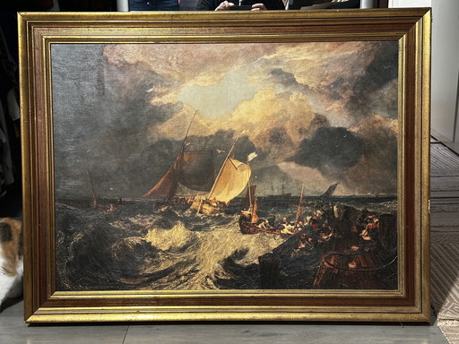 D'après J.M.W. Turner (1775-1851) - Jetée de Calais - Huile sur toile encadrée 104 x 81 cm