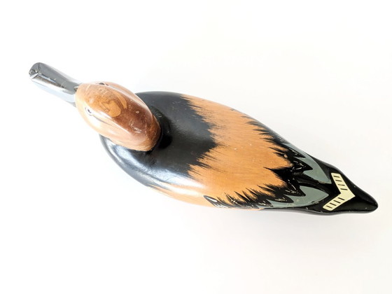 Image 1 of Scultura d'epoca in legno di anatra intagliata e dipinta a mano | Arte popolare degli anni '70