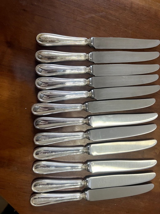 800 silver cutlery set for 12 people, Italian origin, French design style, from 1970 to 1980
