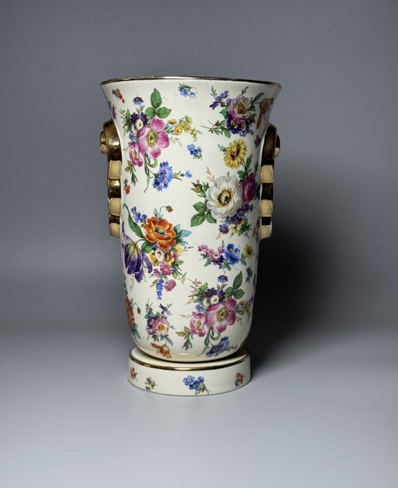 Image 1 of Boch Frères La Louvière Keralux Vaas “Fleurs de Saxe” — België, Art Deco Periode