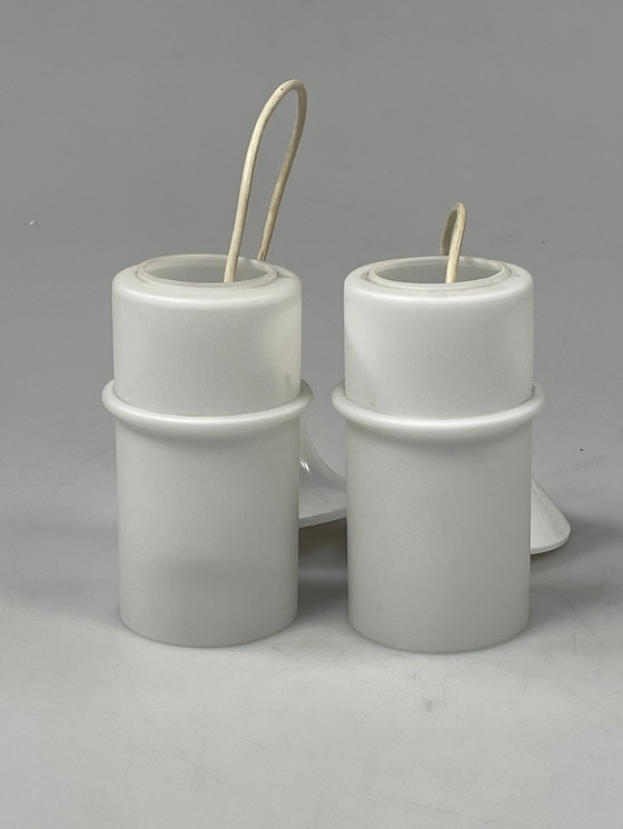 Image 1 of Set van Twee Melkglazen Hanglampen, Raak, Nederland, 1960's