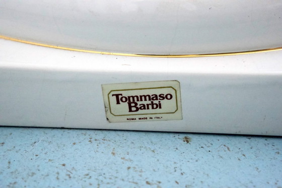 Image 1 of Tommaso Barbi Oversized White Ceramic Vase with Gold Details and Column, Italy 1970s