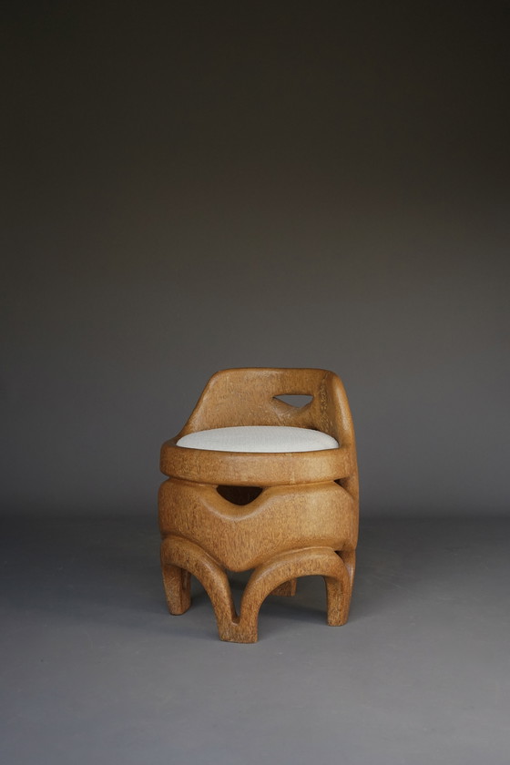 Image 1 of Silla auxiliar orgánica de madera maciza de palma, años 70