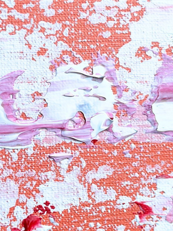 Image 1 of VOLT Eton Mess - Abstract Schilderij Roze Rood Zilver Wit - Klein Modern Kunstwerk