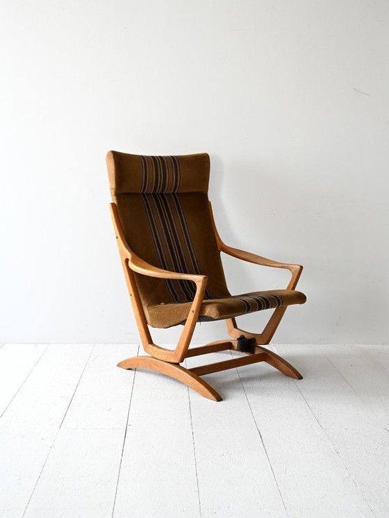 Image 1 of Fauteuil à dossier haut original en chêne scandinave, fin des années 1960