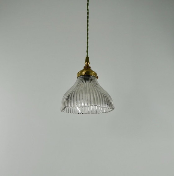 Image 1 of Vintage French Holophane Pendant Lamp Glass Ribbed