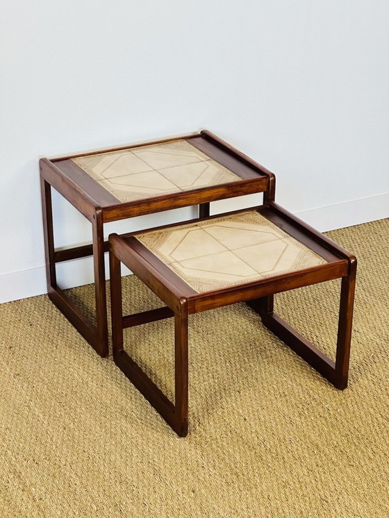 Image 1 of Pair of vintage nesting coffee tables in wood and ceramic, 1960