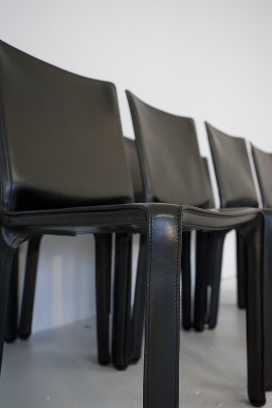 Image 1 of 8x CAB 412 2x CAB 413 Set Sedia con braccioli Sedia da pranzo Pelle Nera Cassina Mario Bellini