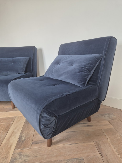 2x Haru single sofa bed sapphire blue velvet.